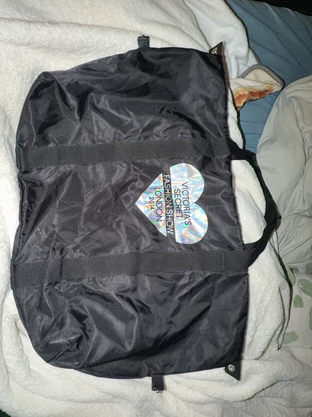 Victoria's Secret Black Tote with Iridescent Heart Logo